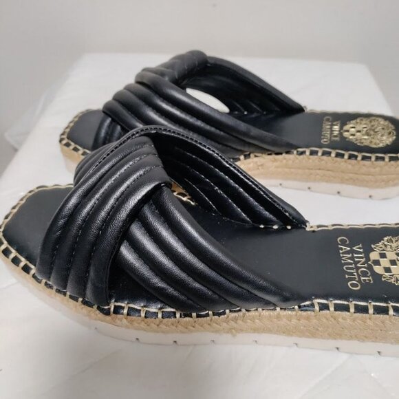 Vince Camuto Melysa Leather Slip Op Crossband Boho Slide Sandals Black 8M/39 - Picture 4 of 9